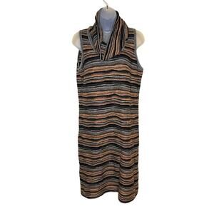 Neiman Marcus Womens Cowl Neck Striped Sweater Dress 100% Cashmere | Size Large
